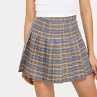 Romwe Plaid Print Pleated Skirt