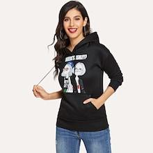 Romwe Figure & Letter Print Kangaroo Pocket Hoodie