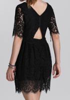 Romwe Square Neck Open Back Lace Dress