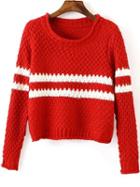 Romwe Striped Chunky Knit Red Sweater