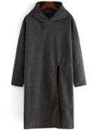 Romwe Hooded Slit Long Grey Sweatshirt