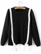Romwe Black Contrast Striped Strappy Sweater