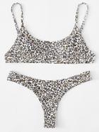 Romwe Adjustable Straps Leopard Bikini Set