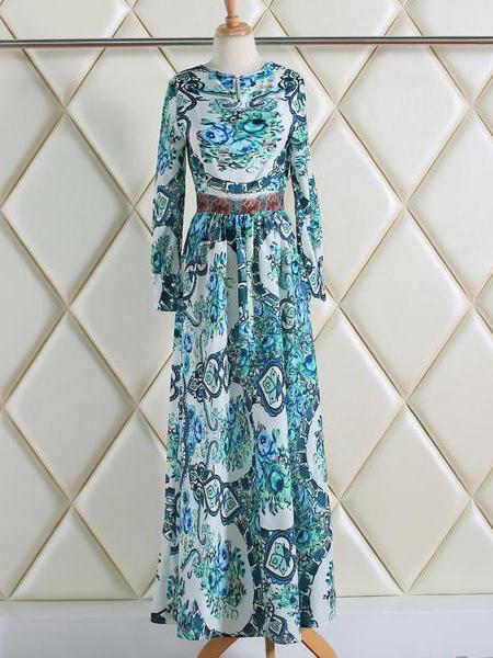 Romwe Crew Neck Florals Maxi Dress