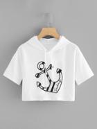Romwe Drop Shoulder Graphic Print Hooded Tee