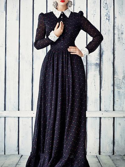 Romwe Lapel Flower Print Maxi Shirt Dress
