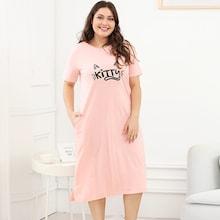 Romwe Plus Cat Ear & Letter Print Night Dress