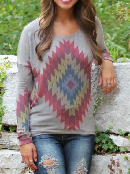 Romwe Round Neck Geometric Print T-shirt