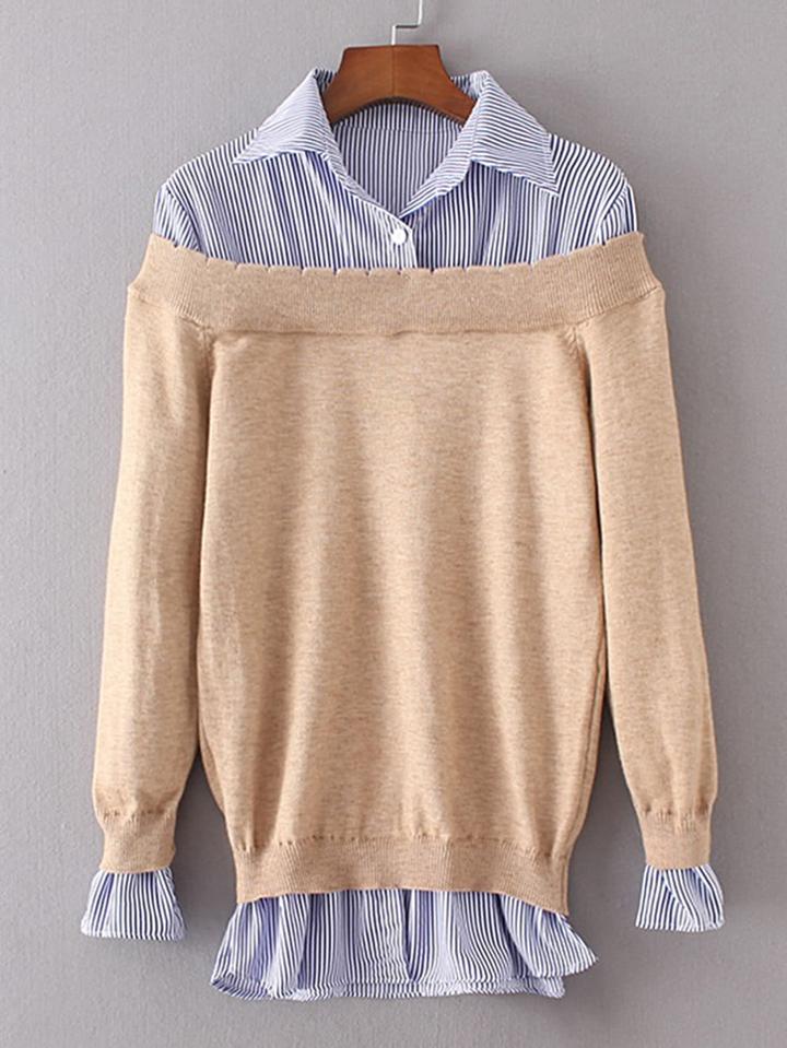 Romwe Pinstripe 2 In 1 Sweater