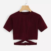 Romwe Cross Detail Crop Tee