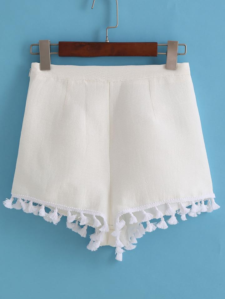 Romwe Tassel Casual White Shorts