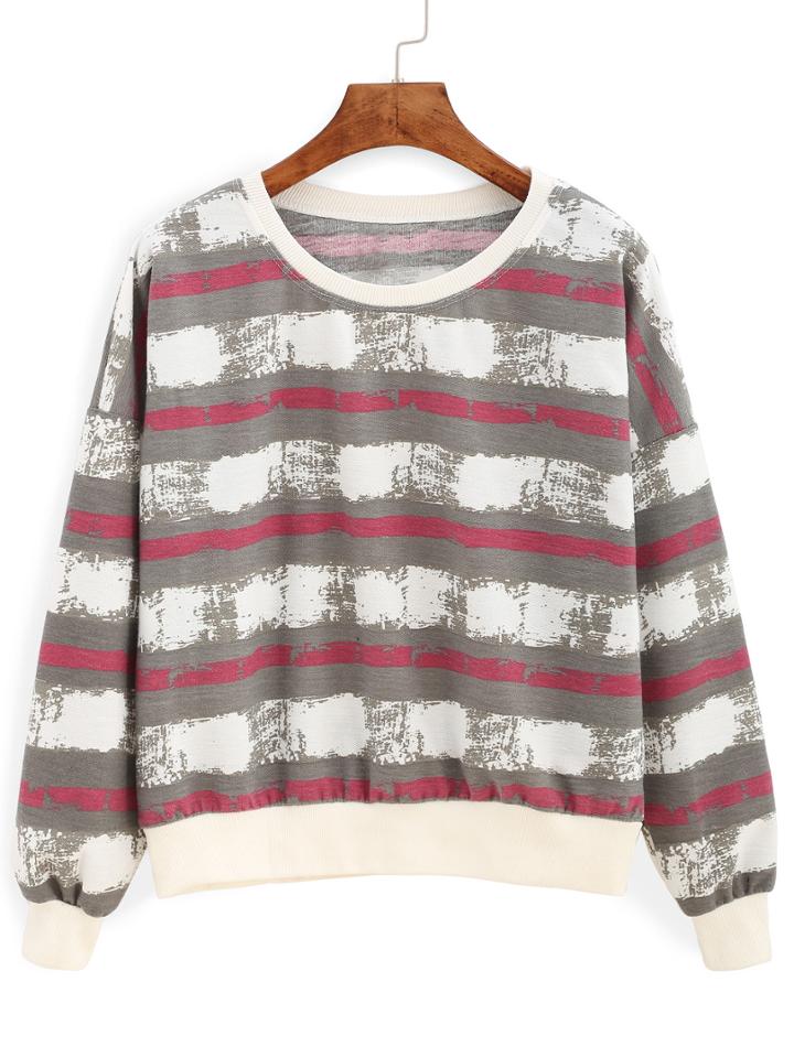 Romwe Striped Loose Multicolor Sweatshirt