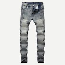 Romwe Men Washed Locomotive Pleats Jeans