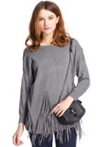 Romwe Romwe Asymmetric Tasseled Grey Jumper