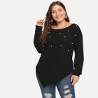 Romwe Pearls Asymmetric Hem Tee