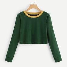 Romwe Contrast Neck Crop Sweatshirt