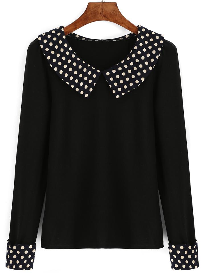 Romwe Polka Dot Crop Black Blouse