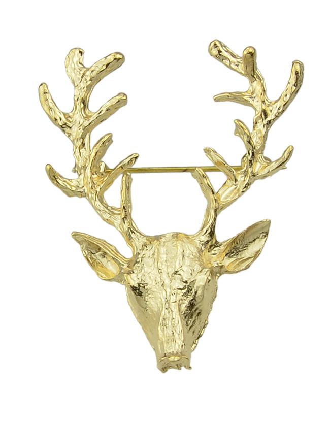 Romwe Gold Plated Deer Head Small Christmas Brooch