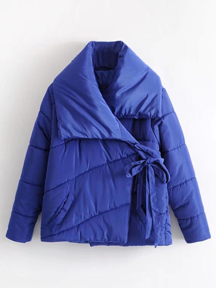 Romwe Oversized Collar Self Tie Wrap Padded Coat