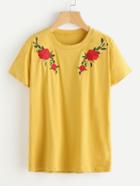 Romwe Floral Embroidered Long Tee