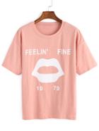 Romwe Lips Print Pink T-shirt