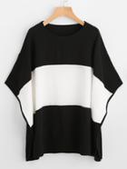 Romwe Color Block Wide Striped Batwing Sleeve Tee
