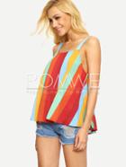 Romwe Multicolor Sleeveless Striped Backless Tank Top