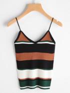 Romwe Color Block Ribbed Cami Top