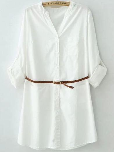 Romwe V Neck With Belt Blouse