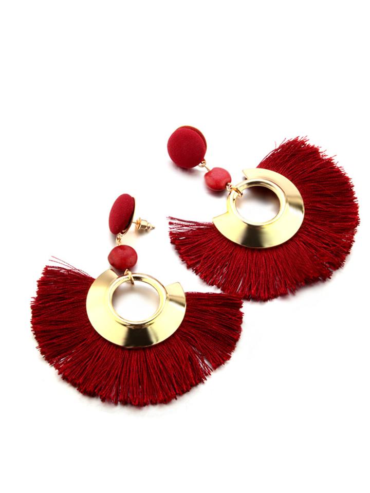 Romwe Oversized Fringe Drop Earrings