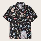 Romwe Guys Bird & Lion Print Shirt