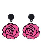 Romwe Pink Rose Flower Shape Drop Earrings