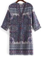 Romwe V Neck Tribal Print Blue Dress