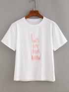 Romwe Sequin Letter Short Sleeve T-shirt - White