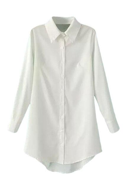 Romwe Romwe Asymmetric Hem Slim Sheer White Shirt