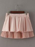 Romwe Pink Pockets Zipper Back Pleated Culottes