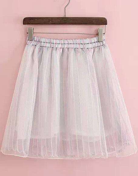 Romwe Light Blue Elastic Waist Organza Skirt