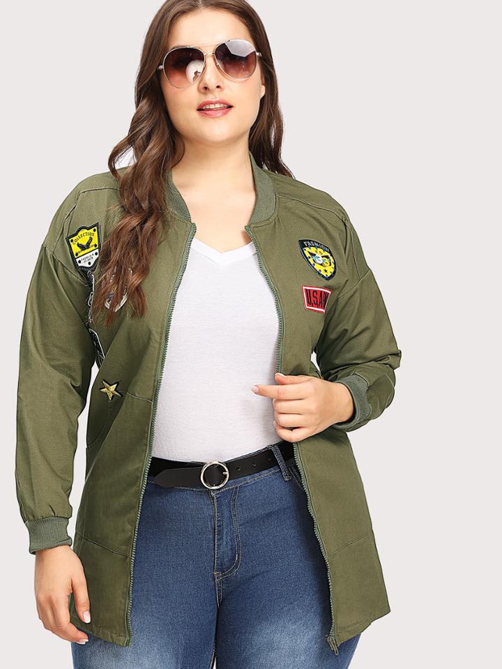 Romwe Zip Up Jacket With Badges