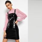 Romwe Double Breasted Faux Patent Pinafore Dress