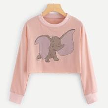 Romwe Elephant Print Crop Sweatshirt