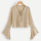 Romwe Lace Up Fluted Sleeve Blouse