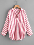 Romwe Buttoned Back Striped Plunge Blouse
