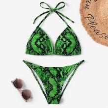 Romwe Snake Print Halter Top With Low Rise Bikini
