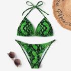 Romwe Snake Print Halter Top With Low Rise Bikini