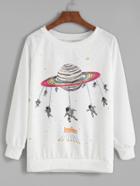 Romwe White Space Print Raglan Sleeve Sweatshirt