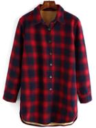 Romwe Lapel Plaid Long Red Blouse