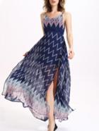 Romwe Chevron Print Side-slit Maxi Dress