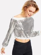 Romwe Sequin Asymmetrical Neck Sweatshirt
