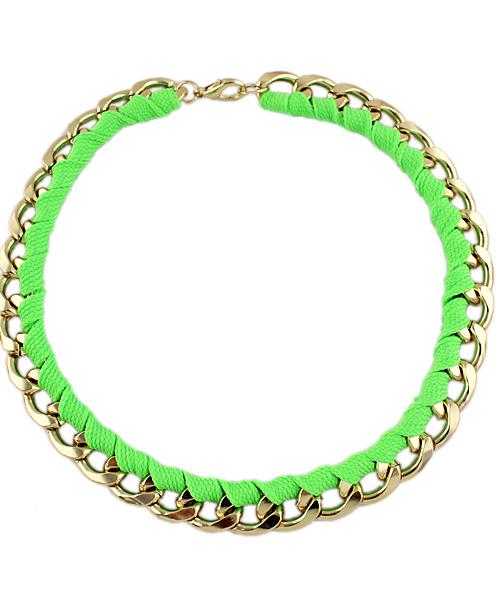 Romwe Neon Green Rope Gold Chain Wind Necklace