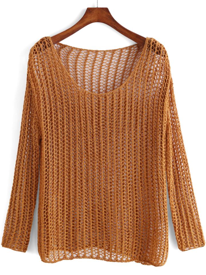 Romwe Scoop Neck Hollow Loose Sweater